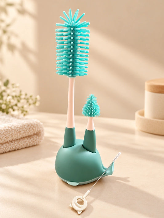 Whale-Shaped Baby Bottle & Nipple Cleaning Brush Set
