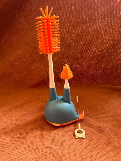 Whale-Shaped Baby Bottle & Nipple Cleaning Brush Set