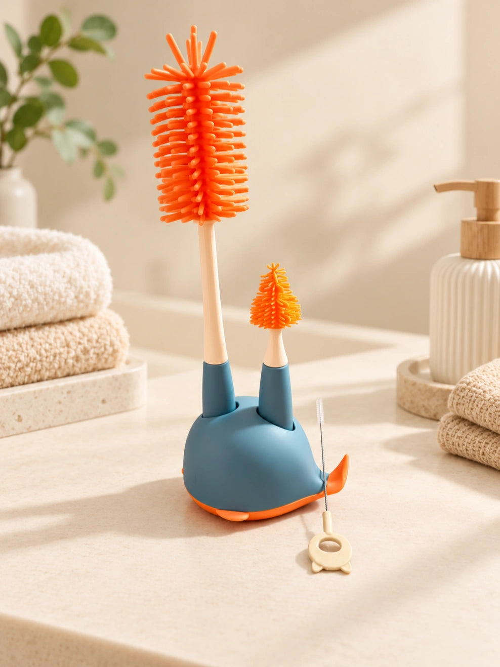 Whale-Shaped Baby Bottle & Nipple Cleaning Brush Set