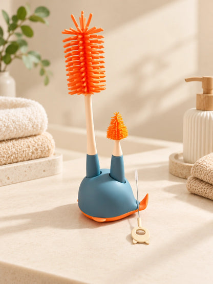 Whale-Shaped Baby Bottle & Nipple Cleaning Brush Set