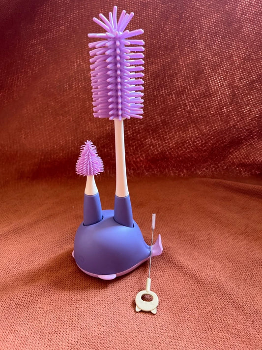 Whale-Shaped Baby Bottle & Nipple Cleaning Brush Set