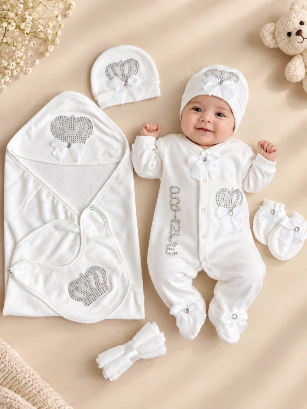Winter Fleece Turkish-Style Newborn "PRINCE" Starter Set (White)