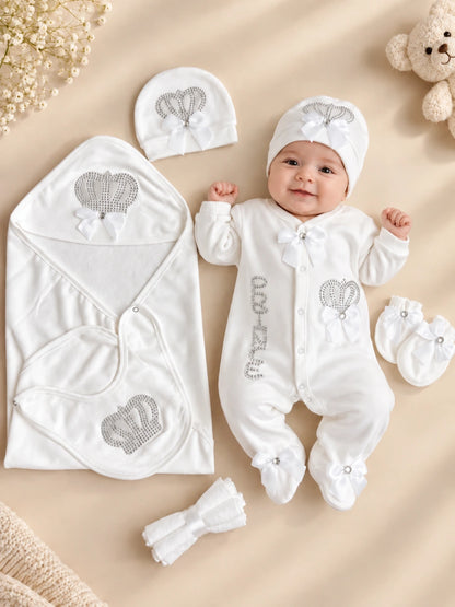 Winter Fleece Turkish-Style Newborn "PRINCE" Starter Set (White)