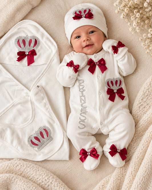 Winter Fleece Turkish-Style Newborn "PRINCESS" Starter Set (Mehroon)