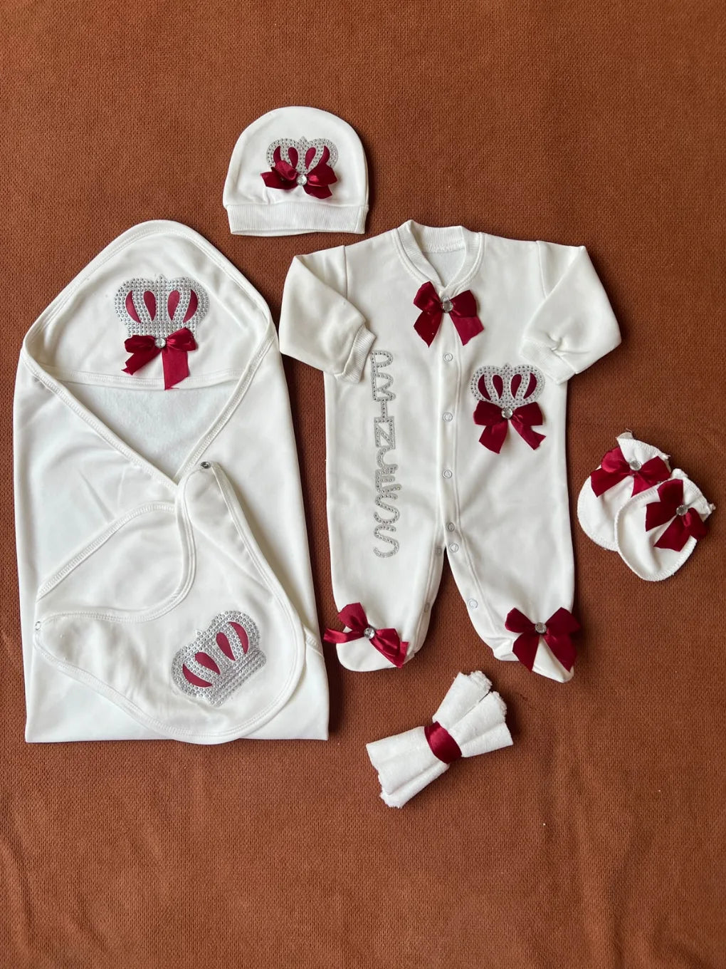 Winter Fleece Turkish-Style Newborn "PRINCESS" Starter Set (Mehroon)