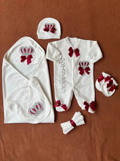 Winter Fleece Turkish-Style Newborn "PRINCESS" Starter Set (Mehroon)