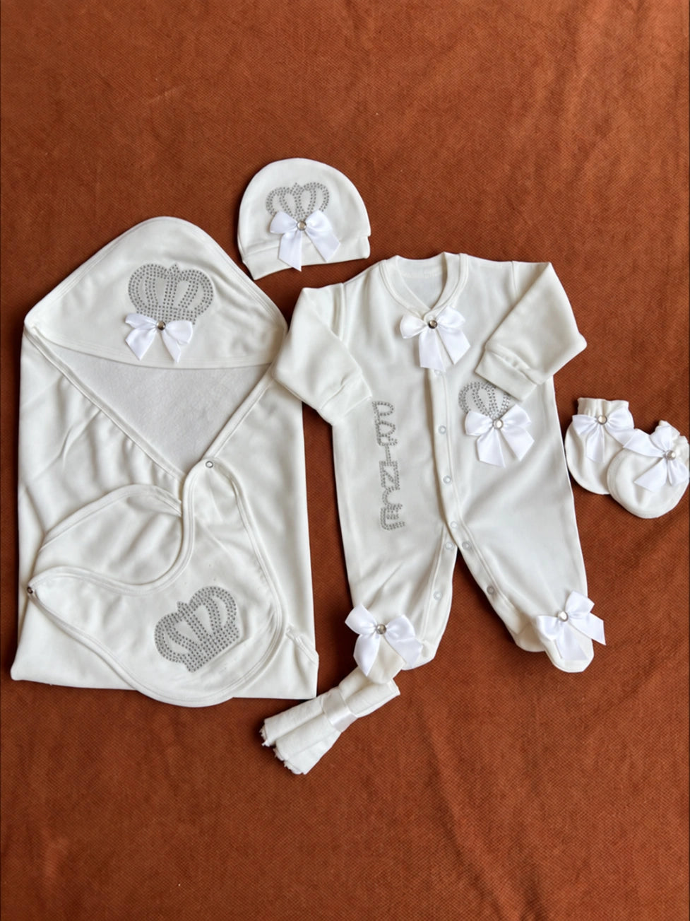Winter Fleece Turkish-Style Newborn "PRINCE" Starter Set (White)