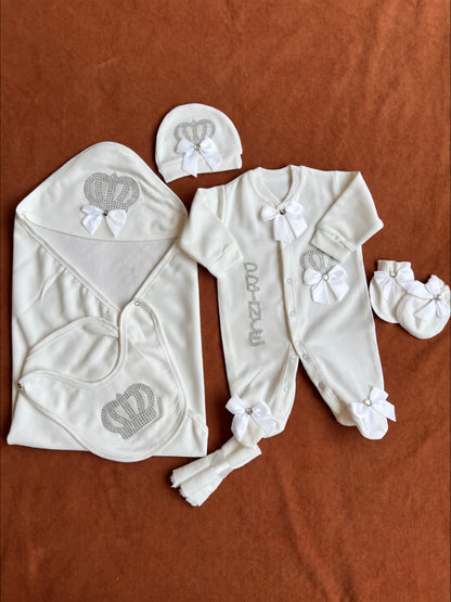 Winter Fleece Turkish-Style Newborn "PRINCE" Starter Set (White)