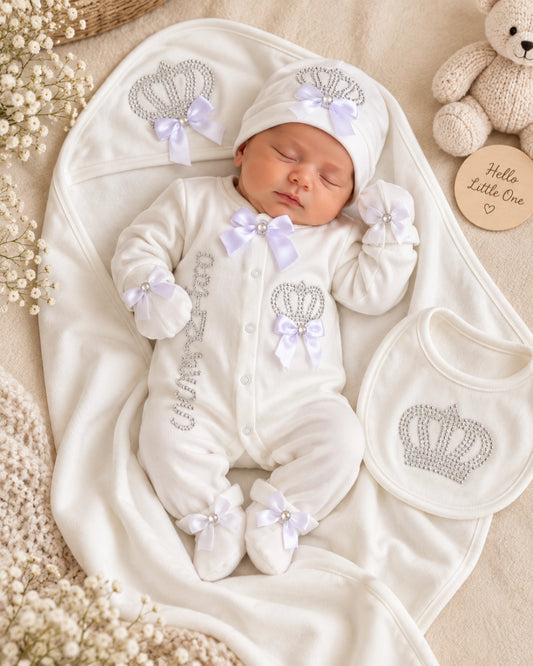 Winter Fleece Turkish-Style Newborn "PRINCESS" Starter Set (White)