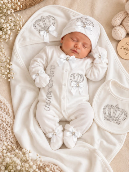 Winter Fleece Turkish-Style Newborn "PRINCESS" Starter Set (White)