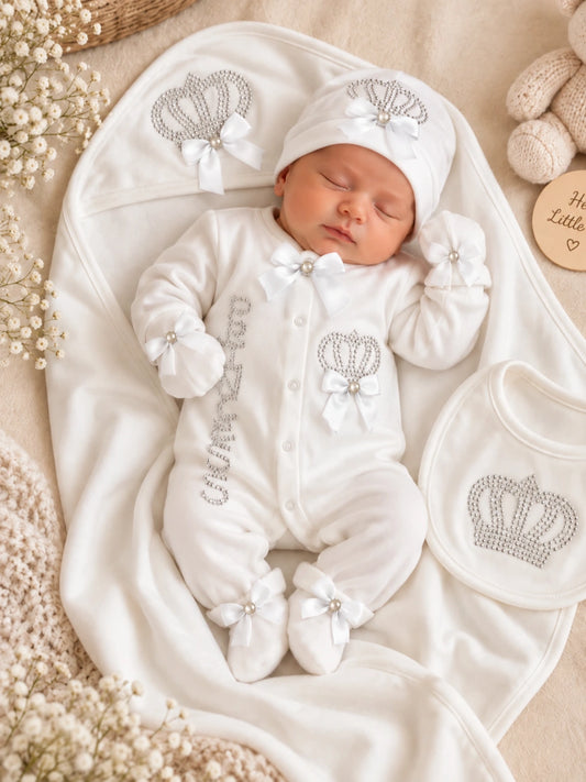 Winter Fleece Turkish-Style Newborn "PRINCESS" Starter Set (White)