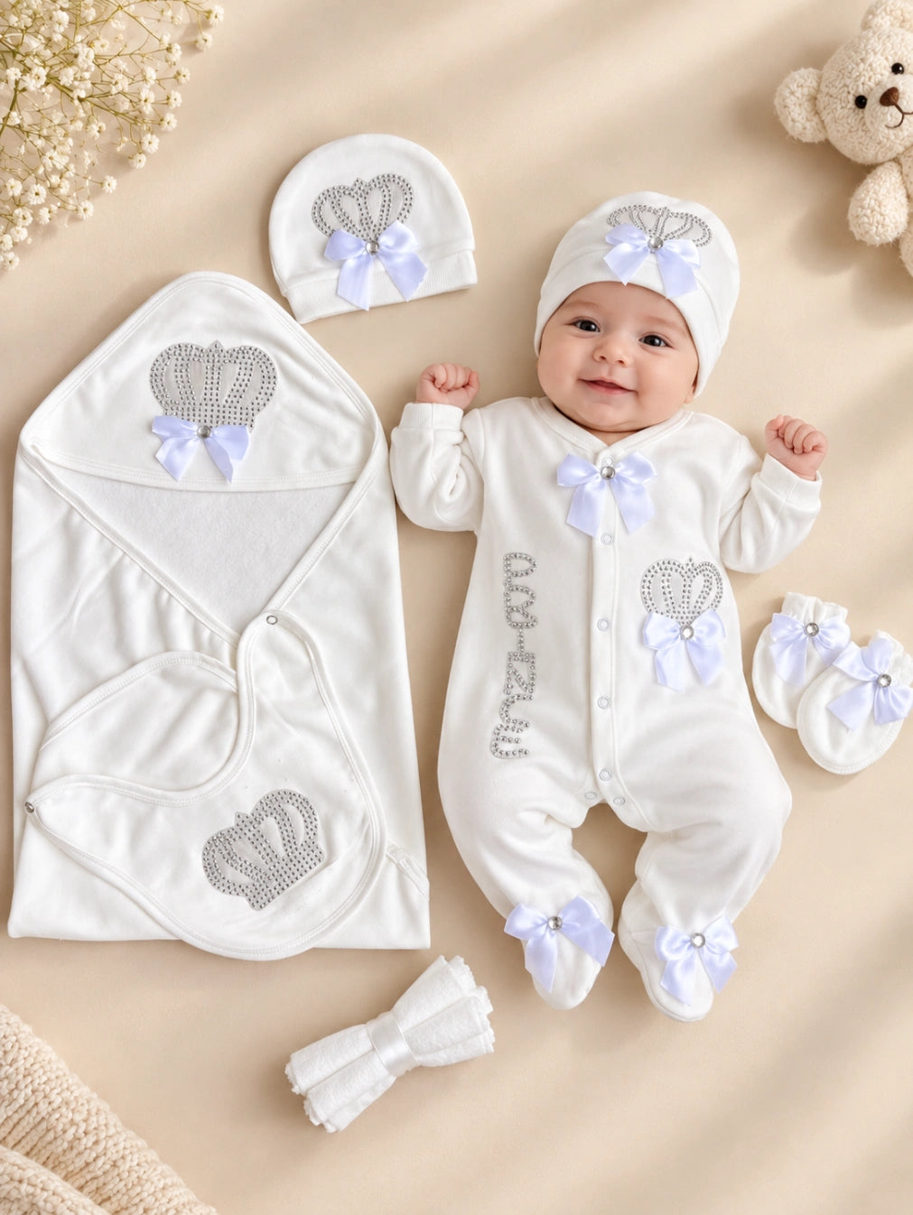 Winter Fleece Turkish-Style Newborn "PRINCE" Starter Set (White)