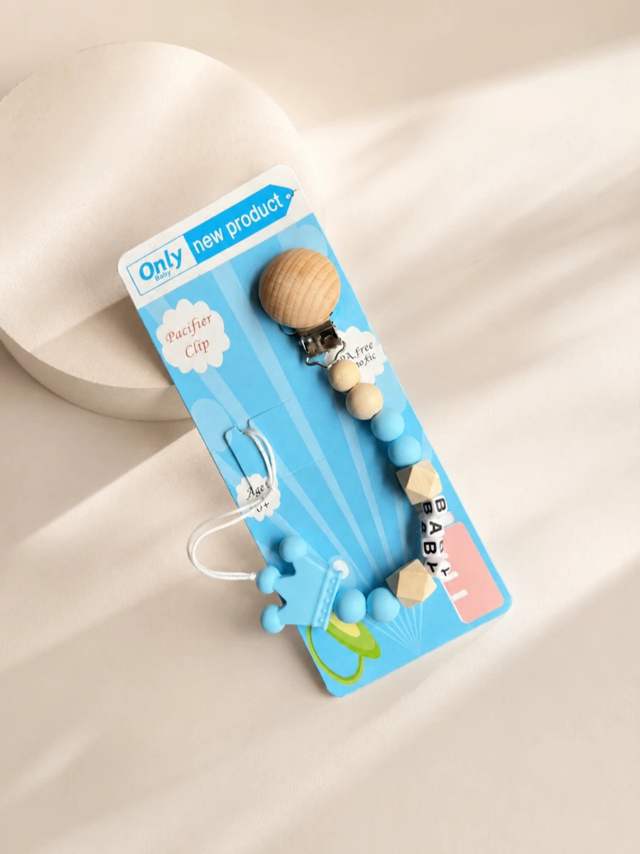 Kids Essentials Baby Pacifier Clip -Wooden & Silicone Soother Holder