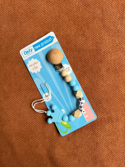 Kids Essentials Baby Pacifier Clip -Wooden & Silicone Soother Holder