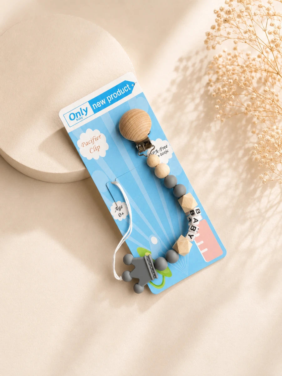 Kids Essentials Baby Pacifier Clip -Wooden & Silicone Soother Holder