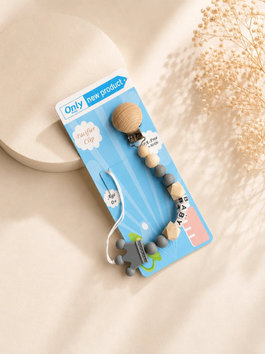 Kids Essentials Baby Pacifier Clip -Wooden & Silicone Soother Holder