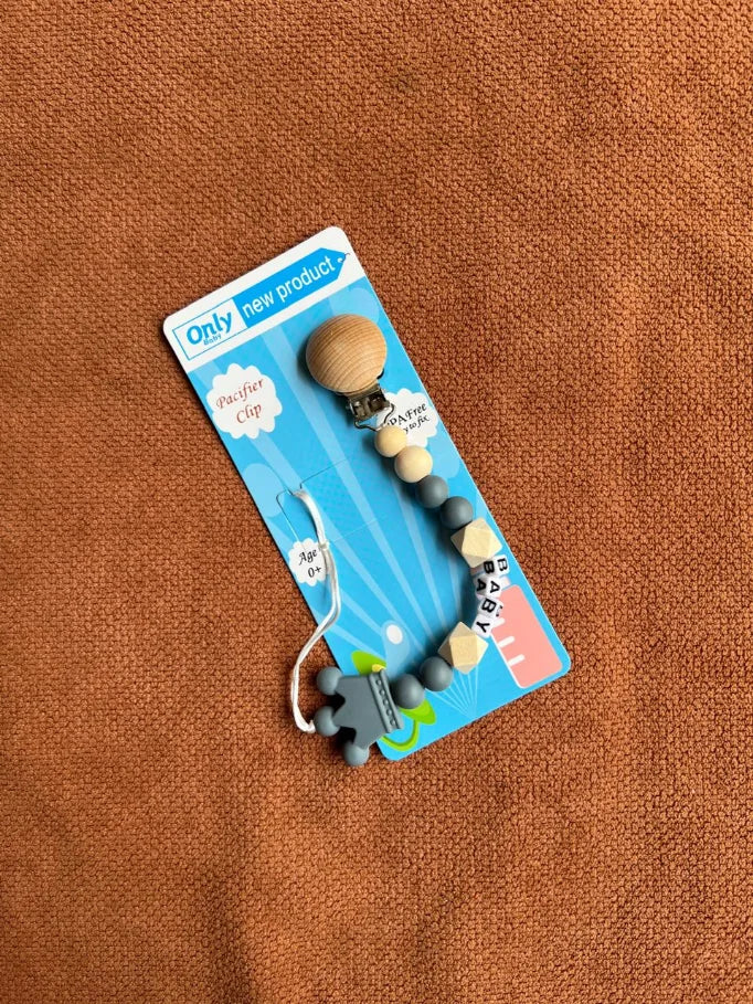 Kids Essentials Baby Pacifier Clip -Wooden & Silicone Soother Holder
