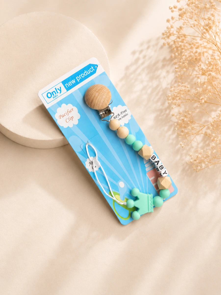 Kids Essentials Baby Pacifier Clip -Wooden & Silicone Soother Holder