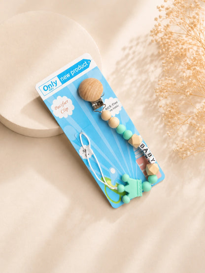 Kids Essentials Baby Pacifier Clip -Wooden & Silicone Soother Holder