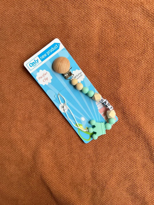Kids Essentials Baby Pacifier Clip -Wooden & Silicone Soother Holder