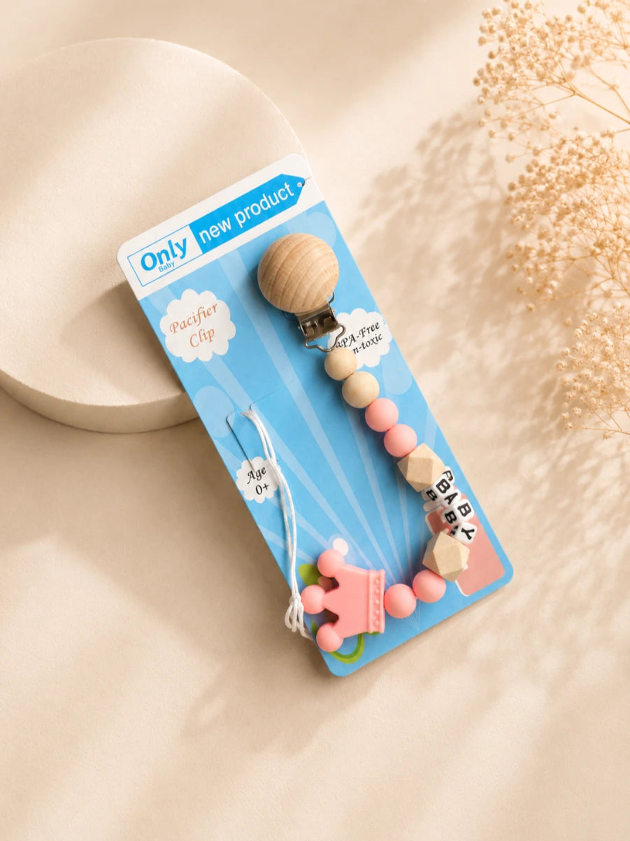 Kids Essentials Baby Pacifier Clip -Wooden & Silicone Soother Holder
