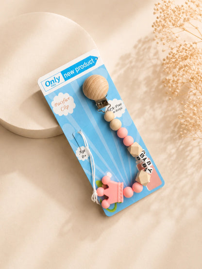 Kids Essentials Baby Pacifier Clip -Wooden & Silicone Soother Holder