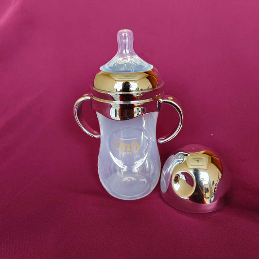 kidsessentials baby feeder wide neck shinny golden plastic only 260ml PF4G2