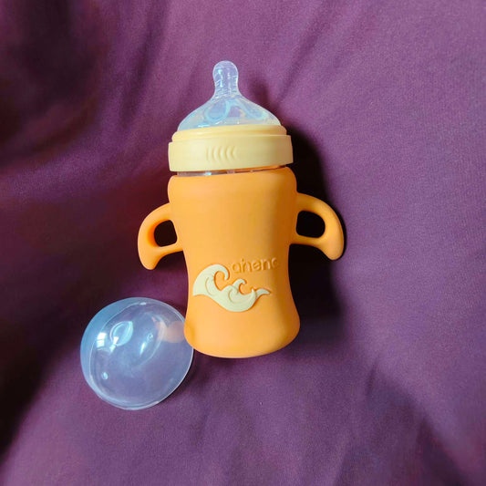 kidsessentials baby feeder wide neck yellow glass orieno 240ml GF4Y