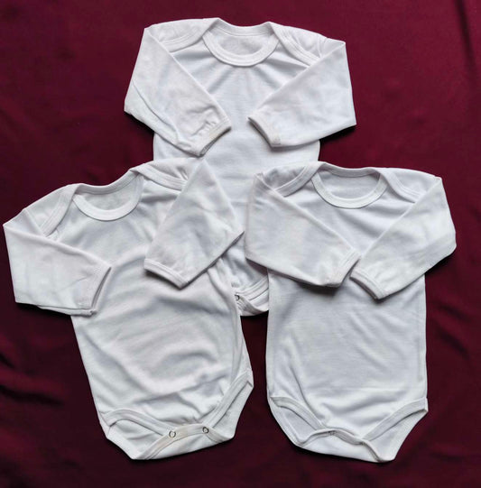 Pack of 3 Soft Cotton Baby Bodysuits – White (Small, Medium, Large)