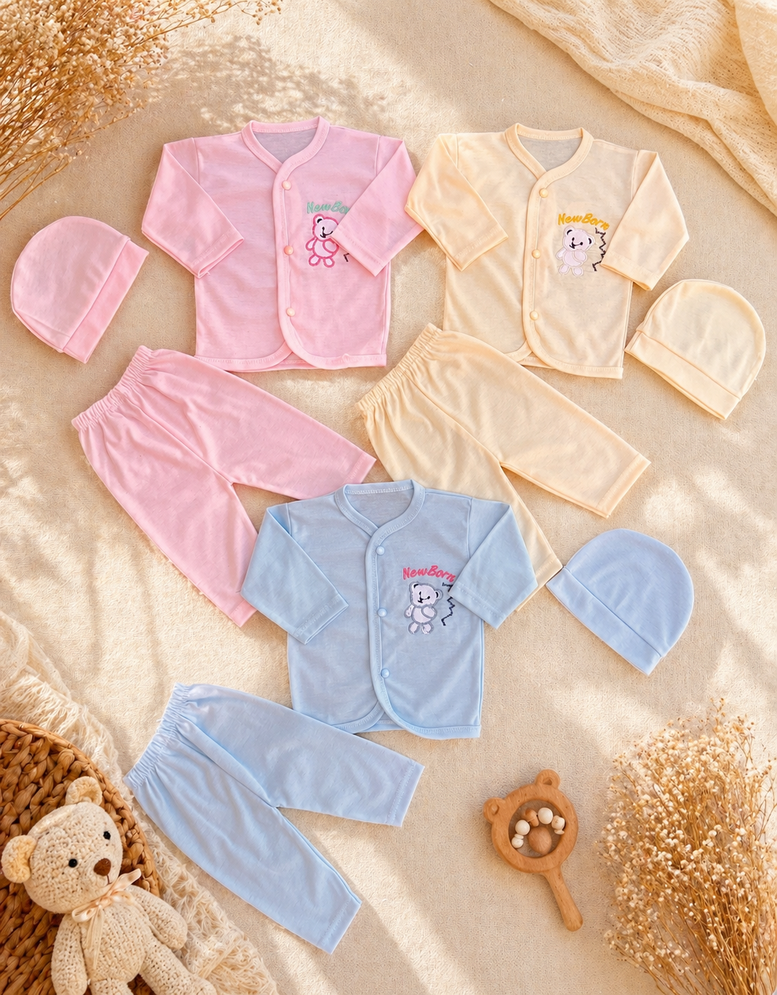 Pack of 3 Summer Jabla Dress for Newborn Baby – Soft Cotton Set