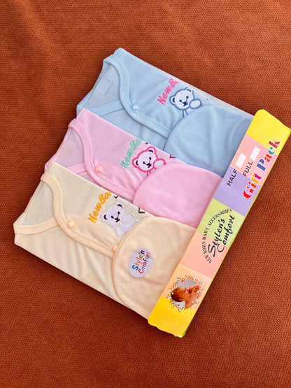 Pack of 3 Summer Jabla Dress for Newborn Baby – Soft Cotton Set