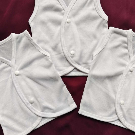 Pack of 3 Sleeveless Baby Vests – White – Cotton Innerwear