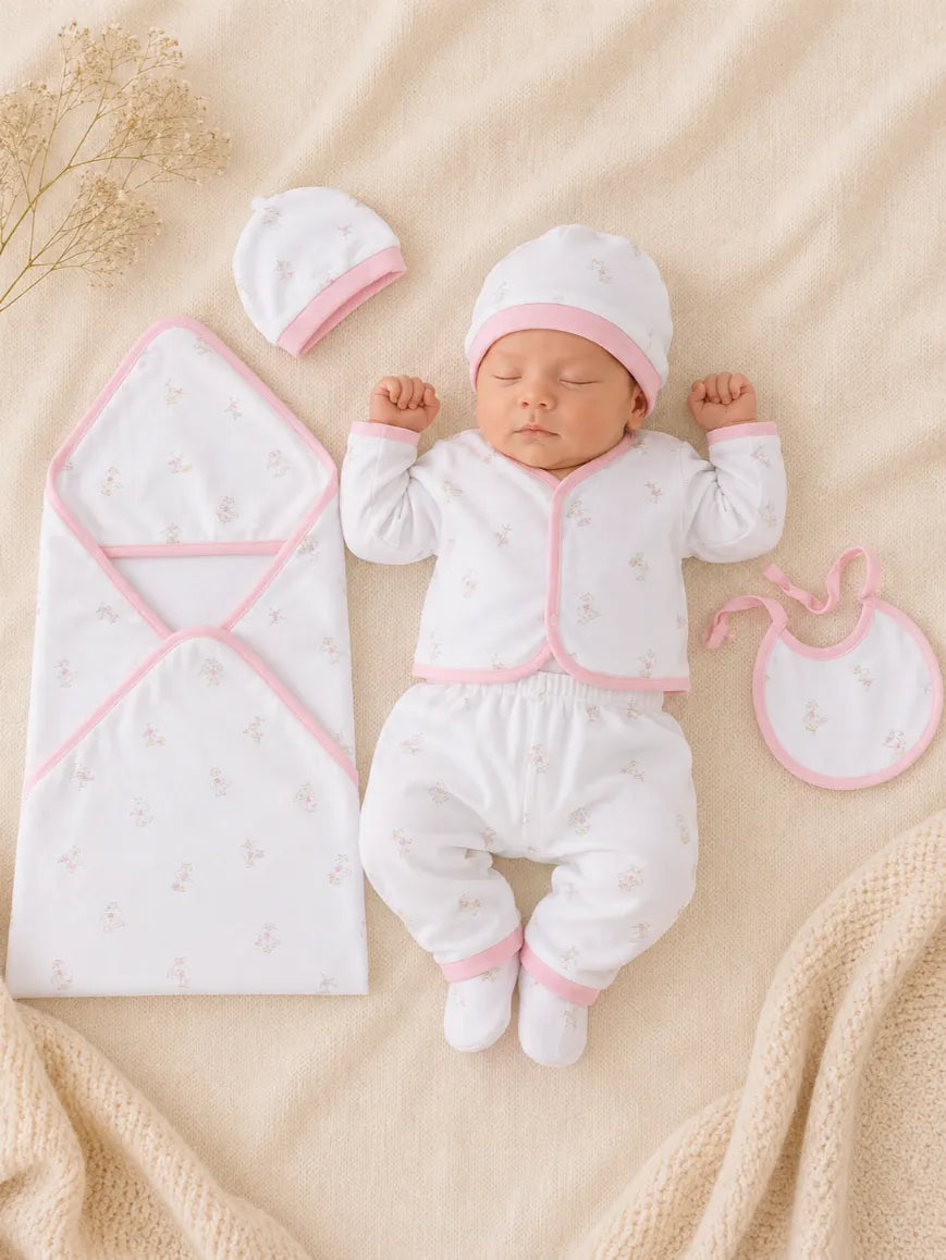 Newborn Summer Cotton Starter Set – 5 Pcs Soft Baby Gift Set