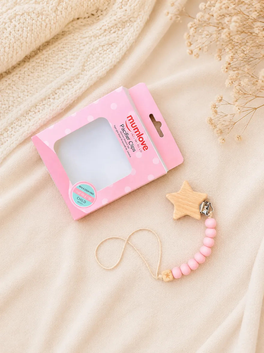 Mumlove Baby Pacifier Clip – Wooden & Silicone Soother Holder (BPA Free)