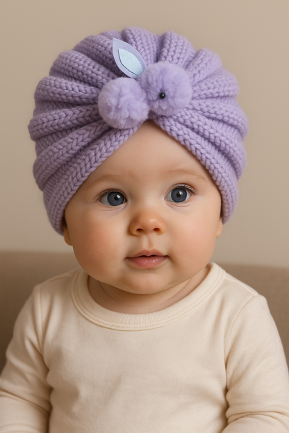 Knitted Baby turban Cap with Bunny Design – Soft & Cozy