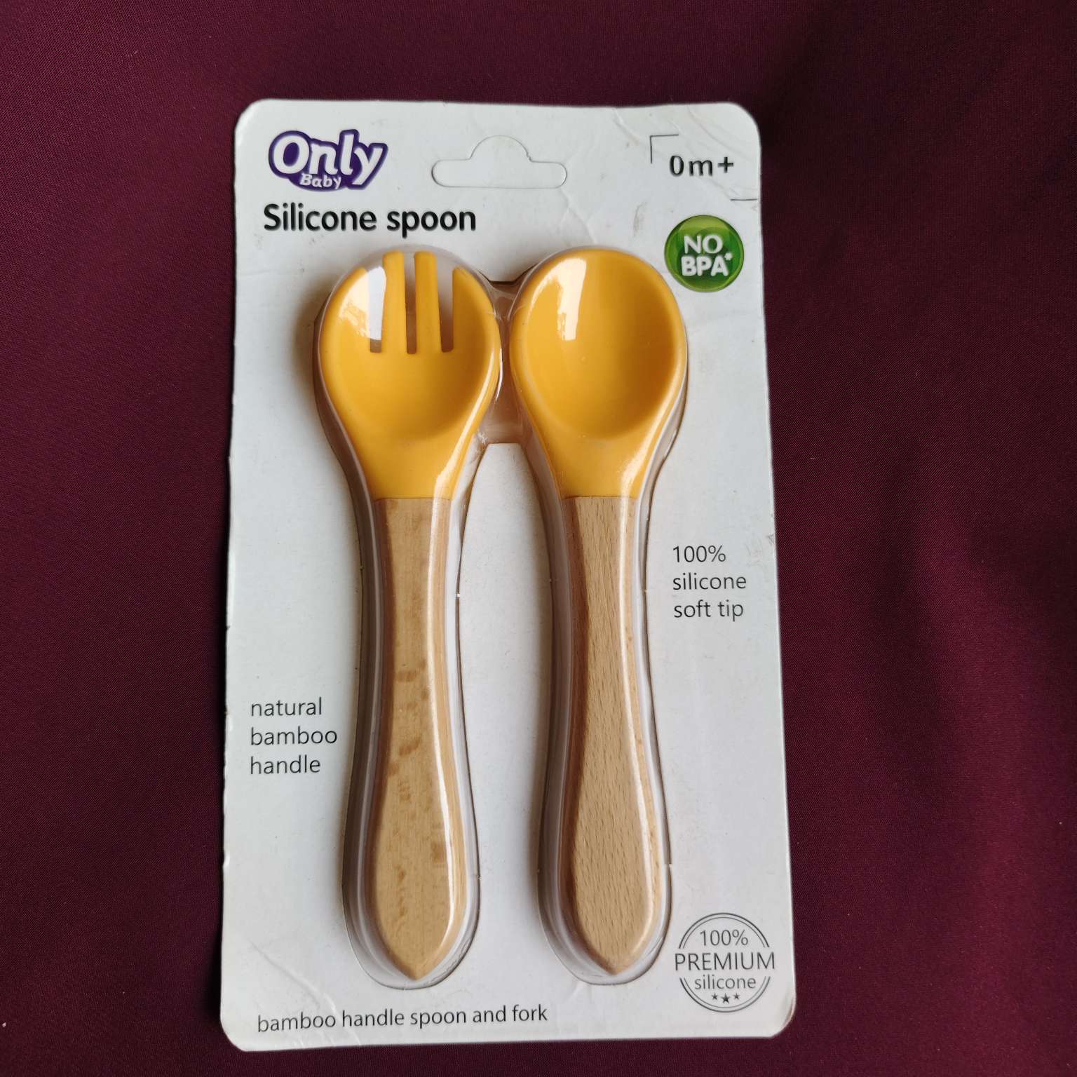 wooden handles silicon tip fork and spoon set Yellow 3
