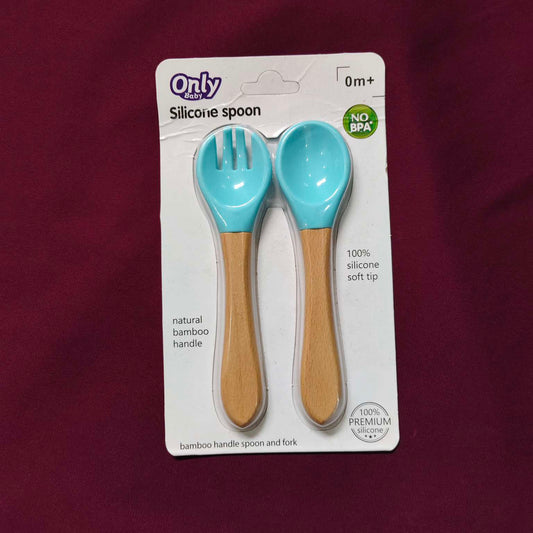 wooden handles silicon tip fork and spoon set blue1